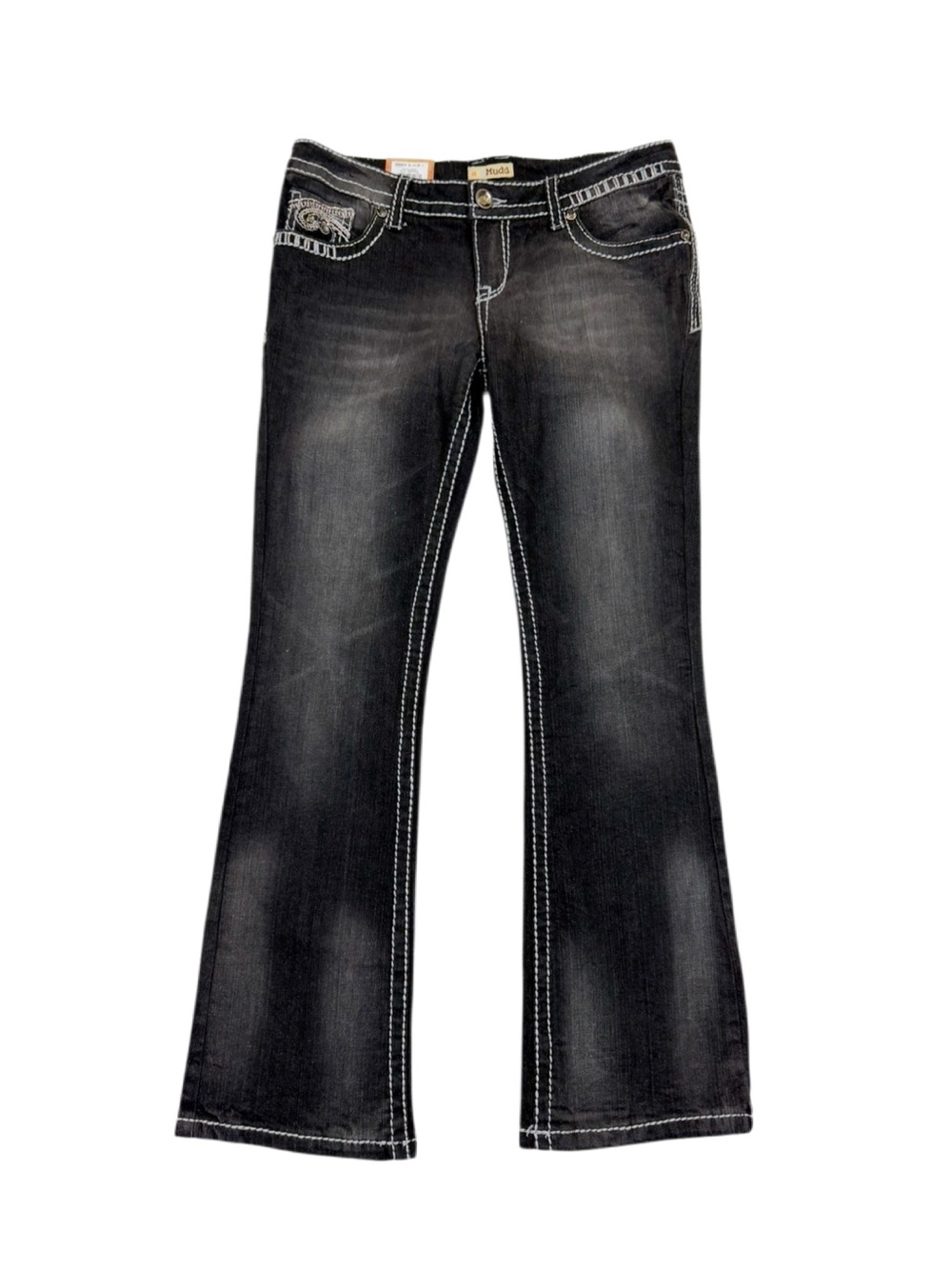Mudd Girls Skinny Boot Cut Jeans Adjustable Waist Rinestones Black Size 12 1/2